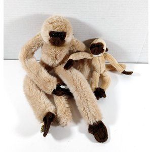 Wild Republic 16" Tan Beige Hanging Gibbon Monkey w/Baby Plush Stuffed Animals